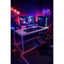 Flinder Beyaz Oyuncu Masası 60X140 Cm, Beyaz Renk Bilgisayar Masası, Gamer Masası, Gaming Masa