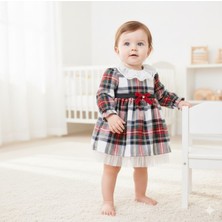 Butik Kız Bebek Ekose Desenli Dantel Yakalı Pamuklu Elbise 6-9-12-18-24 Ay