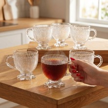 Fair Home Yıldız Tabanlı Nokta Desen 6 Kişilik Cam Çay Fincan Takımı – 6 x 210 Ml.