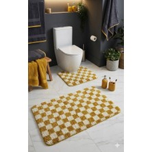 Eurobano Chess Dama Desenli Lateks Kaymaz Taban Makinede Yıkanabilir 2'li Bohem Banyo Paspası 60X100 60X50