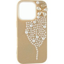 Kocadal Iphone 16 Pro Kelebek Inci Taşlı Kapak Kılıf