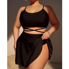 AGM Ayarlanabilir Askı Çıkarılabilir Pedli Brezilyan Kesim Siyah Bikini Takım Etek Pareo ile ,etek Pareosu ile Birlikte Siyah Bikini Takım