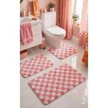 Eurobano Chess Dama Desen Lateks Kaymaz Taban Makinede Yıkanabilir 3'lü Banyo Paspası 60X100 60X50 60X50 cm