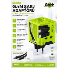 Gan Pd Hızlı Şarj Adaptörü 40W Lightning Kablolu Hızlı Şarj Çoklu Çıkış Usb-C Cihazı Ev Ofis Uyumlu