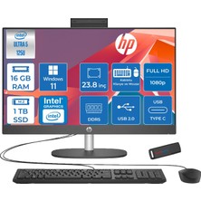 Hp Proone 240 G10 Intel Core Ultra 5 125U 4.3 Ghz 16GB Ddr5 1tb SSD Intel Aı Boost Windows 11 Home 23.8" Fhd (1920 x 1080) IPS All In One Bilgisayar HPD1GD0ETH02 + Zetta Flash Bellek