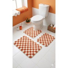 Eurobano Chess Dama Desen Lateks Kaymaz Taban Makinede Yıkanabilir 3'lü Banyo Paspası 60X100 60X50 60X50 cm