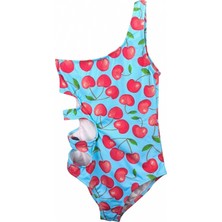 Look Me Kiraz Figürlü Asimetrik Kesim Cut-Out Kız Çocuk Mayo