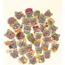 TT sticker Sevimli Kawaii Gri Kedi Sticker Set Bullet Journal Ajanda Laptop Telefon Tablet Etiket Çıkartma