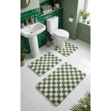 Eurobano Chess Dama Desen Lateks Kaymaz Taban Makinede Yıkanabilir 3'lü Banyo Paspası 60X100 60X50 60X50 cm