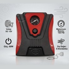 ŞüsCarOto Aksesuar Taşınabilir Oto Hava Kompresörü Araç Hava Pompası 12V Mini Lastik Bot Şişirme Çakmaklık Girişli Basınç Göstergeli 150 Psi 60W