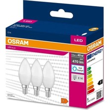 Osram 4,9 Watt E-14 Ince Duy 6500K Beyaz Işık Buji LED Ampul 3 Lü Paket