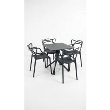 Çavdar Group Santa 4 Kişilik Bistro Set 70X70 Sorty Sabit Masa 4 Adet Santa Koltuk Cafe Bahçe Balkon Mini Set