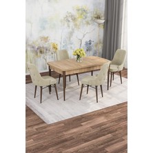 Asaella Mobilya Jusie Meşe Desen 80X132 Açılabilir Sunta Masa Yemek Odası Takımı, Mutfak Takımı 4 Adet Sandalye