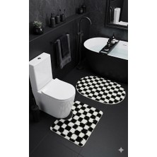 Eurobano Chess Dama Desen Lateks Kaymaz Taban Makinede Yıkanabilir 2'li Bohem Oval Banyo Paspası 60X100 60X50