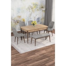 Asaella Mobilya Jusie Meşe Desen 80X132 Açılabilir Sunta Masa Yemek Odası Takımı, Mutfak Takımı 4 Sandalye, 1 Bench