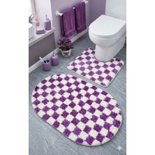 Eurobano Chess Dama Desen Lateks Kaymaz Taban Makinede Yıkanabilir 2'li Bohem Oval Banyo Paspası 60X100 60X50