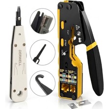 Derwell Yeni Nesil Ez RJ45 Pense 8P8C Utp Sıkma Pensesi RJ11 RJ12 RJ45 Sarı Pense + Krone Bıçağı Kep Kep Crimper Çakma Impact Telekom Pensesi 2in1 Network Bakım Kiti