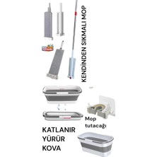 RSC Marketim Katlanır Kova /kendinden Sıkmalı Mop - 1 Adet Yedek Mikrofiber Mop Bezi Hediyeli / Mop Tutacağı