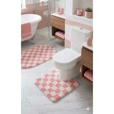 Eurobano Chess Dama Desen Lateks Kaymaz Taban Makinede Yıkanabilir 2'li Bohem Oval Banyo Paspası 60X100 60X50