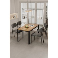 Asaella Mobilya Nexa Siyah Metal Ayaklı 70X120 Sabit Masa Yemek Odası Takımı, Mutfak Takımı 4 Adet Sandalye