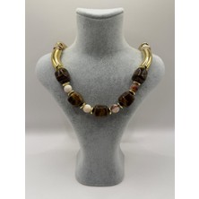 Net.Accessories Kahve-Gold-Krem Tasarım Bijuteri