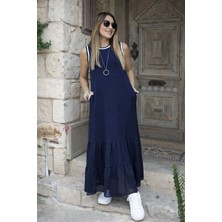 Qimya Butik Kadın Eteği Şifon Ribanalı Kolsuz Elbise