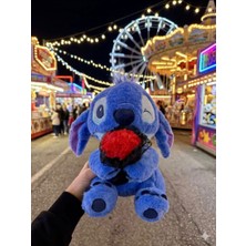 DMR Accessoire Gül Tutan Sevimli Stitch 30 cm Peluş Stitch Sevgiliye Hediye