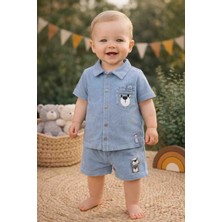 Uçurtma Baby Kids Babybuu Cep Detaylı Erkek Bebek Kot Gömlek Şortlu 2'li Alt Üst Yazlık Takım