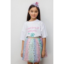 Le Mabelle Beyaz Çiçek Baskılı Kız Çocuk Tişört