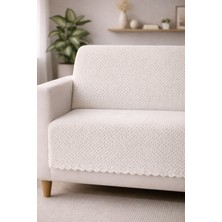 Bonny Home Krem Kaymaz Tabanlı Koltuk Örtüsü Kabartmalı Çok Amaçlı Parlak Çekyat Örtüsü Tekli Otera