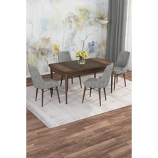 Asaella Mobilya Jusie Barok Desen 80X132 Açılabilir Sunta Masa Yemek Odası Takımı, Mutfak Takımı 4 Adet Sandalye