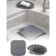 Omilife 2'li Gri Silikon Gider Kapağı ve İstiridye Sabunluk Seti Su Giderli Banyo Mutfak Organizer