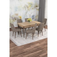 Asaella Mobilya Jusie Meşe Desen 80X132 Açılabilir Sunta Masa Yemek Odası Takımı, Mutfak Takımı 6 Adet Sandalye