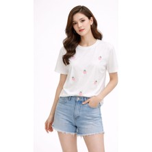 Dima Kadın Çilek Desenli Kısa Kollu T-Shirt