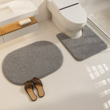 Eurobano Shaggy Oval 2'li Set Banyo Paspası 60X100-60X50 %100 Doğal Lateks Kaymaz Taban Yıkanabilir Banyo Seti