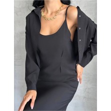 Vesantia Kadın Siyah Modal Gömlek Elbise Takım