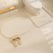 Eurobano Shaggy Oval 2'li Set Banyo Paspası 60X100-60X50 %100 Doğal Lateks Kaymaz Taban Yıkanabilir Banyo Seti