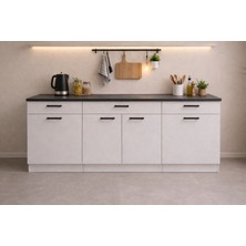 T Designo Tiny Mutfak 3 Çekmeceli 4 Kapaklı Alt Modül 200 cm - Çok Amaçlı Dolap -Tezgah Dahil