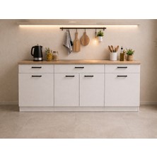 T Designo Tiny Mutfak 3 Çekmeceli 4 Kapaklı Alt Modül 200 cm - Çok Amaçlı Dolap -Tezgah Dahil