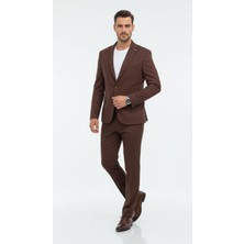 Plus Scorpion Erkek Slim Fit Mikro Dokulu Takım Elbise Çift  Düğmeli Modern Kesim