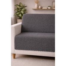 Bonny Home Antrasit Kaymaz Tabanlı Koltuk Örtüsü Kabartmalı Çok Amaçlı Parlak Çekyat Örtüsü Tekli Otera