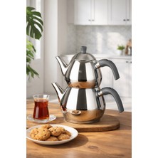 Porsima 1029 Damla Bakalit Kulp Orta Boy Paslanmaz Çelik Çaydanlık Takımı - Antrasit - 1.25-2.00LT