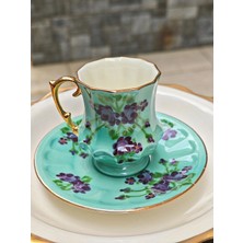 Manushum El Boyaması Porselen Hanımeli Kahve Fincanı-Mint 1 Adet