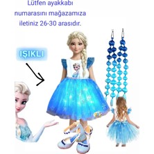 Elsa Işıklı Elbise Kostüm Elsa Mavi Peruk Bubble Saç Elsa Topuklu Ayakkabı Doğum Günü Parti