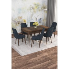 Asaella Mobilya Jusie Barok Desen 80X132 Açılabilir Sunta Masa Yemek Odası Takımı, Mutfak Takımı 6 Adet Sandalye