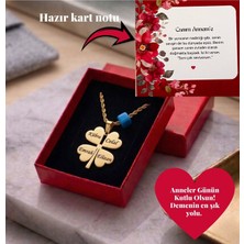 Pigna Aksesuar Kişiye Özel Isimli Mavi Boncuklu Çelik Yonca Kolye - Anneler Günü Kartlı Hediye Paketli