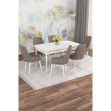 Asaella Mobilya Jusie Beyaz 80X132 Açılabilir Sunta Masa Yemek Odası Takımı, Mutfak Takımı 6 Adet Sandalye