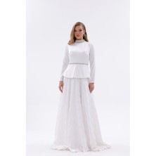 Bdm Exclusive Dokuma Kumaş Taş Işlemeli Yaka ve A-Form Etek Detaylı Premium Abiye Elbise