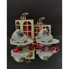 KirLinova Gri Çiçek Porselen Kahve Fincanı 2li Set