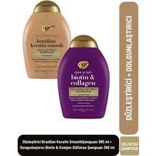 Ogx Brazilian Keratin Smooth Şampuan 385 ml + Dolgunlaştırıcı Biotin & Kolajen Sülfatsız Şampuan 385 ml